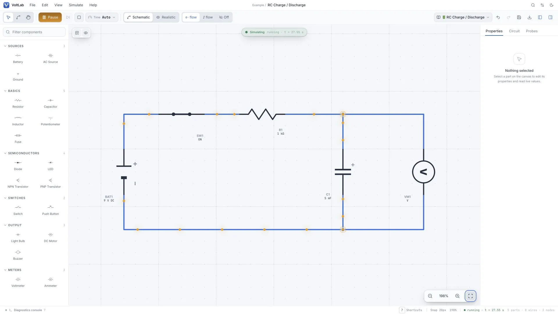 RC charge and discharge circuit in light schematic view